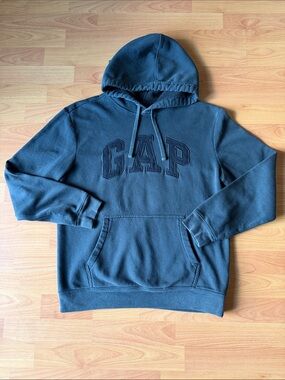 Vintage GAP Black/Dark Charcoal Embroidered Logo Sweatshirt Hoodie Sz Small